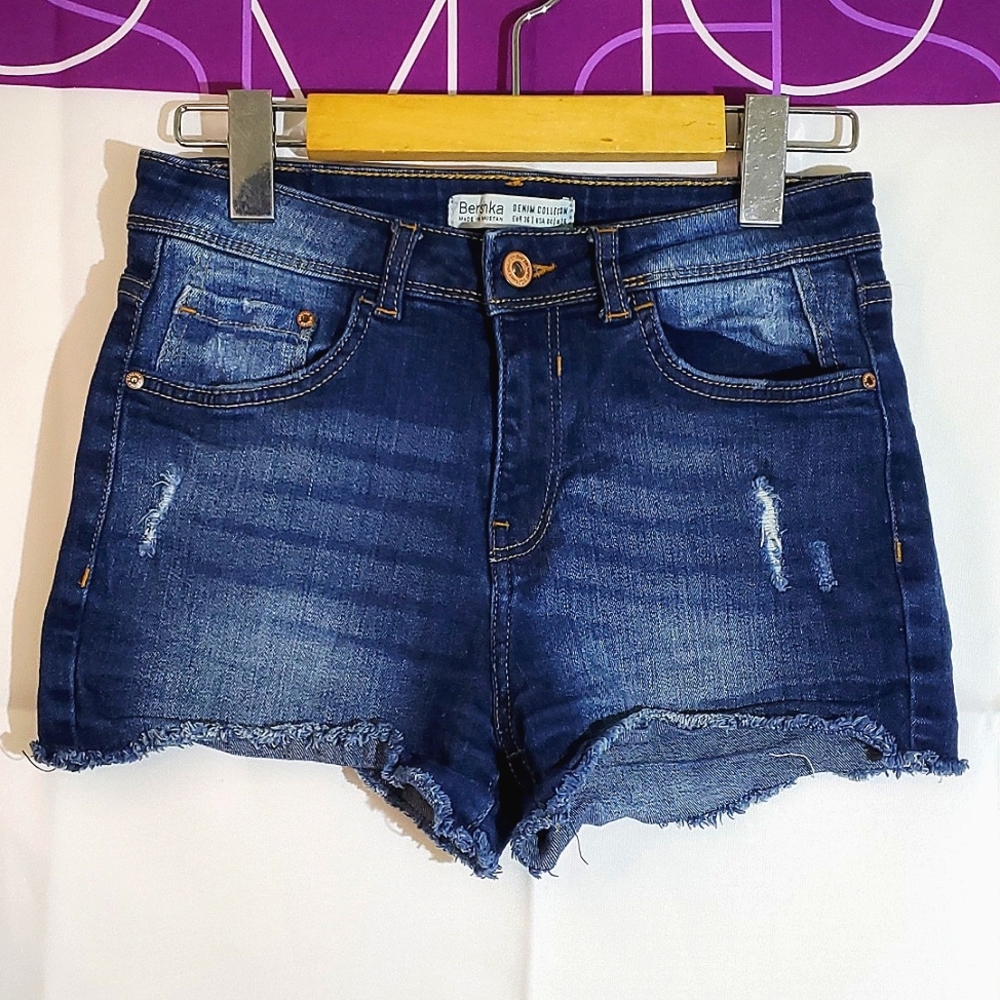 Bershka Basic Denim Collection Distressed Jean Shorts  - Size 4